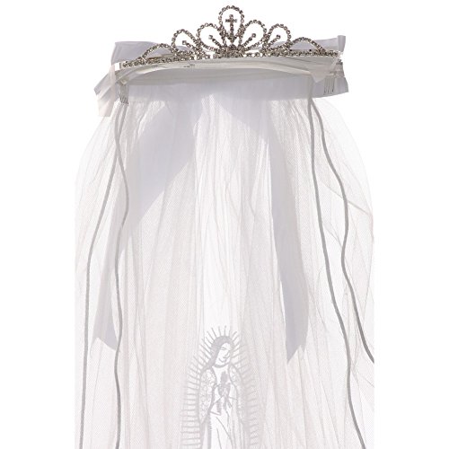 Rain Kids Girls White Virgin Mary Embroidery Communion Flower Girl Tiara Veil