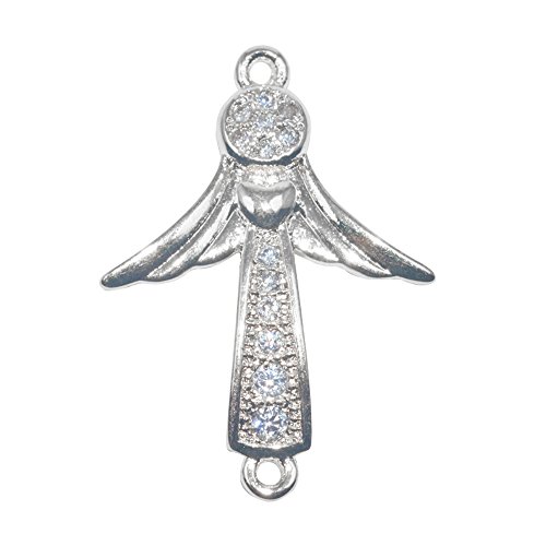 DongStar Jewelry Premium Cooper Fully Paved Cubic Zirconia Crystal Magic Wand Angel Jewelry Bracelet Connector (Silver)