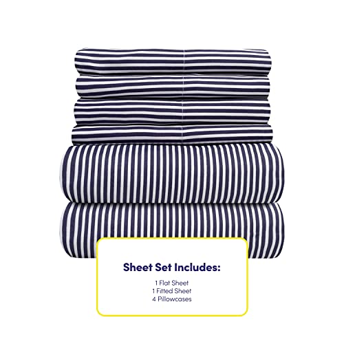 Queen Sheets Stripe Navy 6 Piece 1500 Supreme Collection Fine Brushed Microfiber Deep Pocket