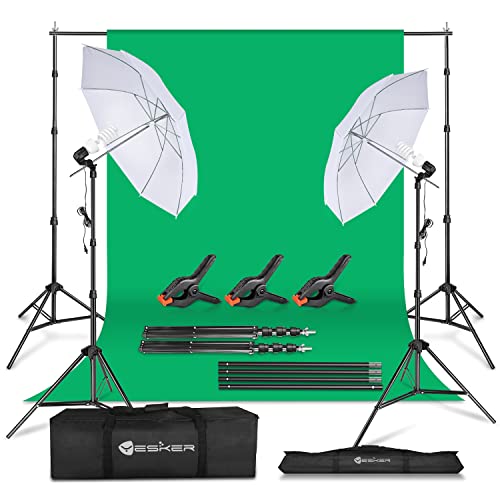 Yesker Photography Lighting Umbrella Kit, 6x9ft Green Screen Kit Backdrop Continuous Lighting Umbrella, 8.5x10ft Background Support System for Studio Photo Portrait Video Streaming