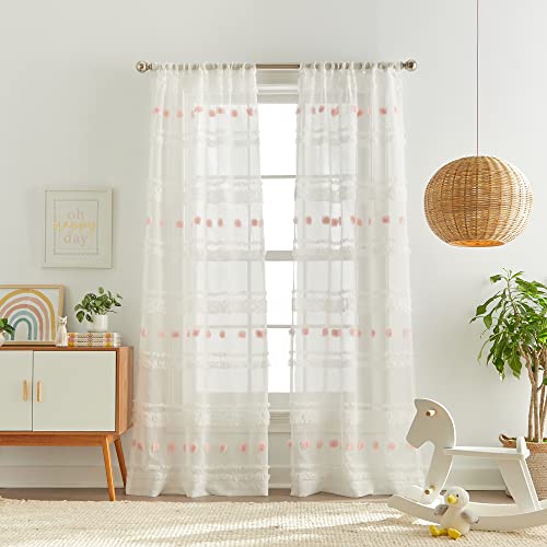 Dream Factory Sheer Curtains for Kids Room Girls Bedroom Décor for Nursery Rod Pocket Window Treatment 2 Piece Set, 63