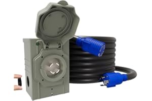 LANDNOR 30AMP 15Feet Generator Cord with Pre-drilled Power Inlet Box, 4-Prong 125V/250V NEMA L14-30P Male to L14-30R Female, 10 Gauge SJTW Twist Locking with Inlet Box for Generator to House, UL&ETL Listed