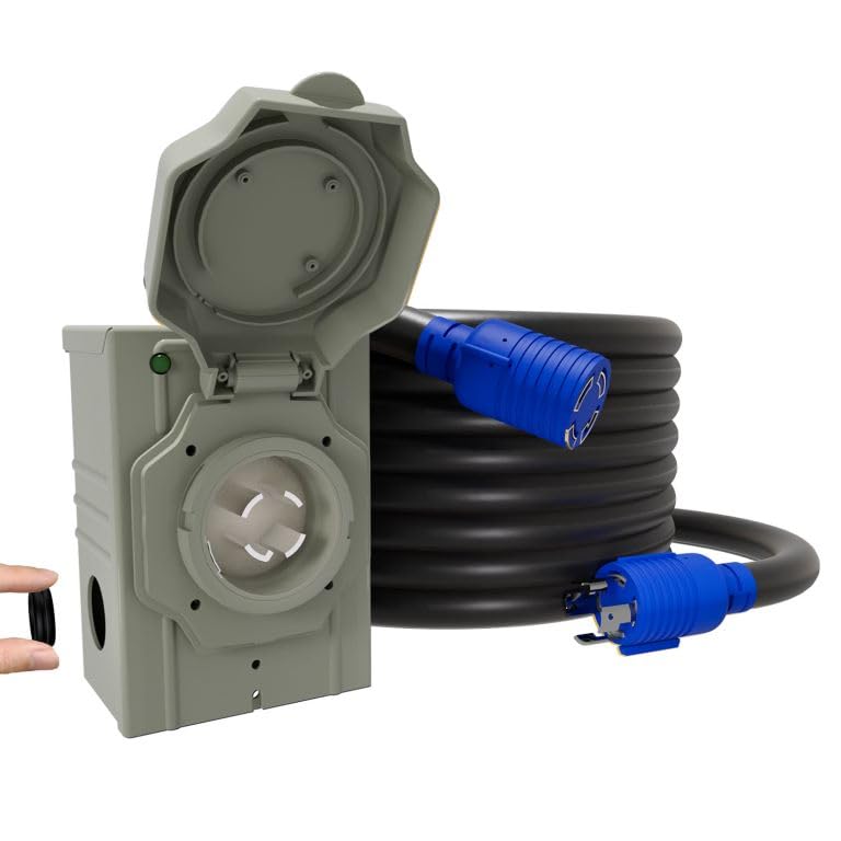 50AMP 10Feet Generator Cord with Pre-drilled Power Inlet Box, 4-Prong 125V/250V NEMA L14-30P Male to L14-30R Female, 10 Gauge SJTW Twist Locking with Inlet Box for Generator to House, UL&ETL Listed Image