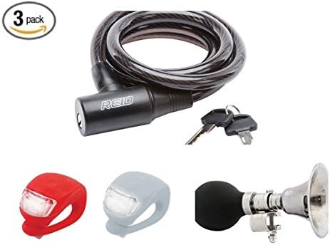 Bicycle Light Front and Rear Silicone LED Bike Light Set, 12 Inch Bike Cable Basic Self Coiling Cable Bike Lock with Complimentary Horn