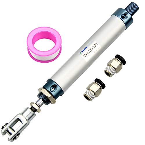 Tailonz Pneumaitc 25mm Bore 100mm Stroke Air Cylinder Double Action with Y Connector and 2Pcs Pneumatic Quick Fitting (MAL25x100)