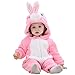 IDGIRL Baby Bunny Costume, Animal Rabbit Cosplay Pajamas for Girl Winter Flannel Romper Outfit 12-18 Months, Pink One Piece