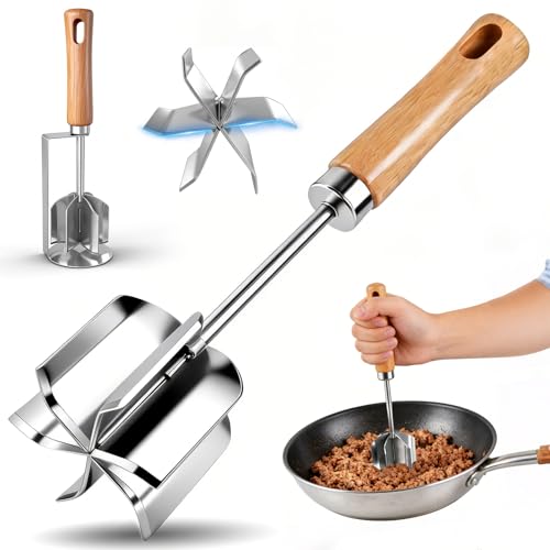 304 Stainless Steel Meat Chopper & Masher - Heavy Duty 6 Curve Blades Ground Beef Chopper Tool Potato Masher Hamburger Smasher Tool for Kitchen Cooking Vegetable Puree (Silver, M) at Amazon