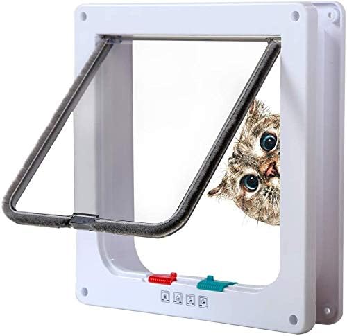 Puerta para Gato con Cierre magnético de 4 vías, Puerta para Mascotas para Gatos y Perros pequeños, Puerta para Gatos con túnel XL Blanco 20 x 22 x 5.5 cm