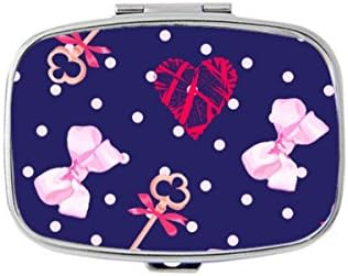 Udoosun Navy Keys From Valentines Heart And Pink Satin Bows Custom Personlized Rectangular Tablet Medicine Pocket Purse Travel Pill Vitamin Decorative Box Case Holder