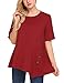 Sweetnight Women's Casual O-Neck Short Sleeve Solid Asymmetrical Pleated T-Shirt Blouse Top Plus Size (XXL, Wine Red)