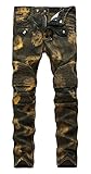 Men's Biker Moto Slim Fit Skinny Distressed Vintage Golden Runway Denim Jeans