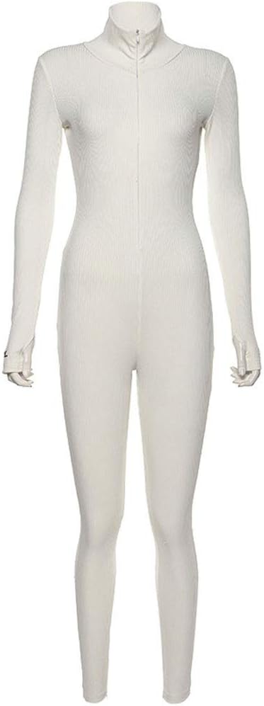 Meisiqw Women's Jumpsuits,Sexy Turtleneck Embroidered Lucky Label Slim Fit Bodysuit