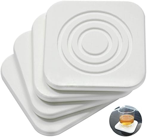Drink Coasters Absorbent - White Stone Drink Coasters for Hot and Cold Drink - Diatomaceous Earth Stone Quick Dry (4 Pack)