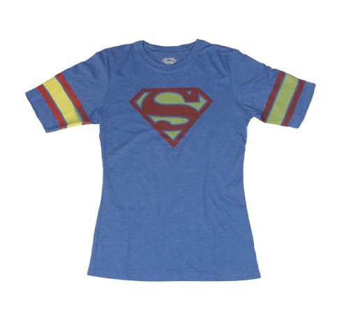 Superman Supergirl Distresed Juniors Raglan Hockey Blue T-shirt Tee