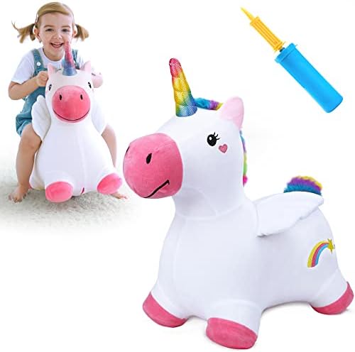 iPlay, iLearn Unicorn Bouncy Horse Plush, Outdoors n Indoors Ride