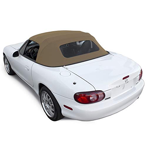 Mazda Miata Convertible Top 1990-2005 One-Piece Non-Zippered Heated Glass Window in Cabrio Vinyl (Light Tan)