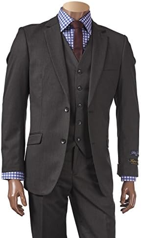 Inserch Wool Three-Piece Notch Lapel Suit with Matching Vest and Flat Front Pants Style 67146B