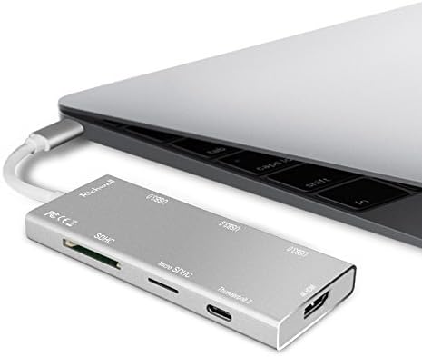 USB C Hub,USB Type C 3.1 Adapter SUNSWAN 7in1,USB C PD Charge Port+4k HDMI Adapter+3USB3.0+1TF/SD Card Reader,for Samsung Galaxy S9 S8 MacBook Pro 2016/2017, iMac 18, Dell XPS15 13 etc.(silver-7Y)