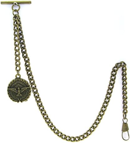 Albert Chain Pocket Watch Curb Link Chain Antique Brass Plating Fob T Bar AC22