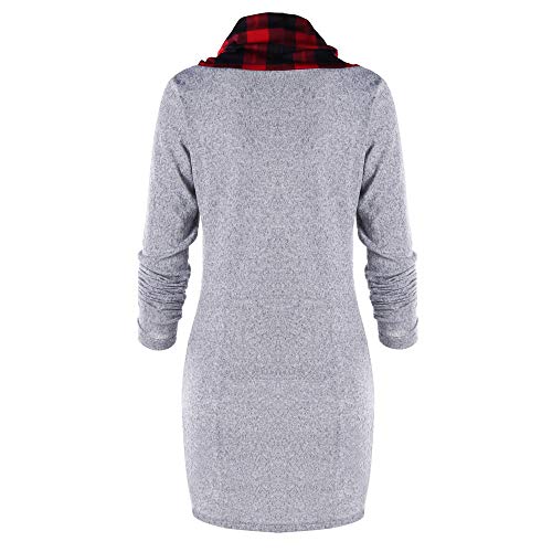 plaid drawstring cowl neck tunic sweatshirt dress