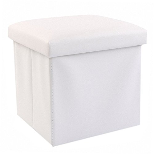 12" Storage Ottoman Folding Stool,Collapsible Cube Faux Leather Coffee Table,Foot Rest Seat,Clutter Toys Collection White