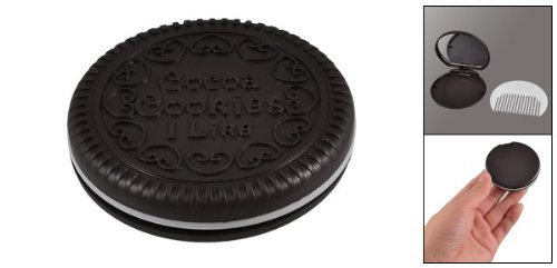 Ladies Dark Brown Plastic Chocolate Foldable Make Up Mirror Beauty Tool w Comb