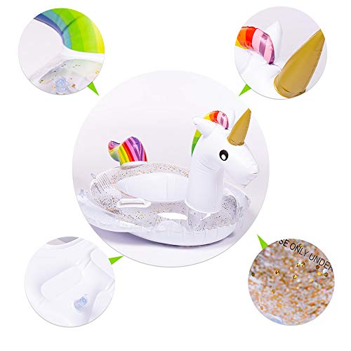 WISHTIME Unicorn Pool Float Toys - 2019 Summer Baby Inflatable Unicorn Pool Float with Glitters Infant Swimming Ring Boat for 6-36M
