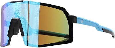 Gafas de Sol Polarizadas con 3 Lentes Intercambiables | Gafas de ciclismo | Bici de Montaña | Ciclismo | Running | UV 400 Anti Viento - Hombre y Mujer (Azul)
