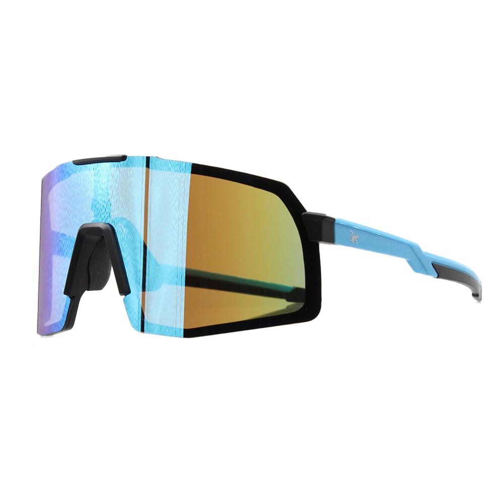 Surf Monkey Polarized Sunglasses with 3 Interchangeable Lenses | Cycling Glasses | Mountain Bike | Cycling | Running | UV 400 Anti Wind - Men and Women, blue, 13 cm