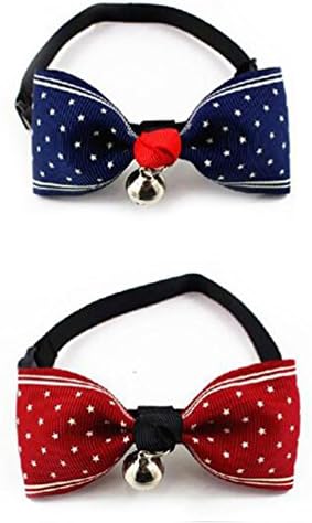 herohua 2 Pcs Adjustable Stars Bow Tie Formal Bowknot Necktie Elegant Collar with Bell Ring for Small Medium Dog Puppy Cat Pets