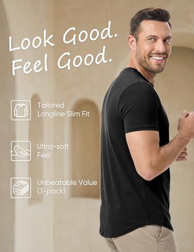 JMIERR Mens T Shirts Cotton Short Sleeve T-Shirts Classic Crewneck Hipster Hip Hop Longline Shirt 1 or 3 Pack
