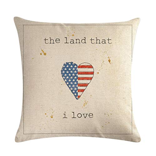 Homedy 4 Pack Throw Pillow Covers,Patriotic American Flag July 4th Inspired,USA Flag Cotton Linen Pillow Cases Couch Cushion Cover 18 X 18 Inch