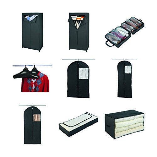 Wenko - Washable Bag for 3 Pairs of Shoes with Plastic Film, 37.5 x 16.5 x 24.5 cm, Black and Brown