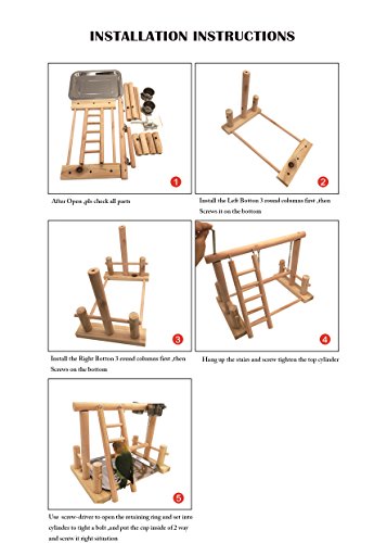 Borange Parrots Playstand Bird Playground Wood Perch Training Stand Cockatiel Playpen Ladders Birds Swing Wood Gym Tabletop with Feeder Cups Toys Exercise Play (Design A) - Thumbnail 6