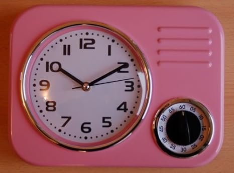 Amazon.de: Retro Küchenuhr mit Metallgehäuse Wanduhr (rosa)