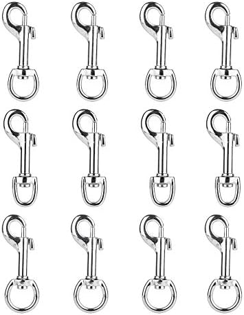 Tugaizi 12 Pcs Snap Hooks Heavy Duty Nickel Plated Swivel Snap Hooks with Spring Pet Buckle Multipurpose Dog Leashes Key Chain for Linking Pet Leash & Colla3 Sizes (Silver)