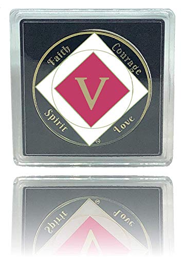 Simply Minimal 5 Year NA Gold Plated Recovery Clean Time Coin, Medallion + Plastic Capsule, Display Case (Pink)