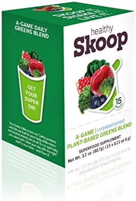 Healthy Skoop A-game plant-based greens drink mix blend with organic fruits and veggies, Unsweetened, 15 packets
