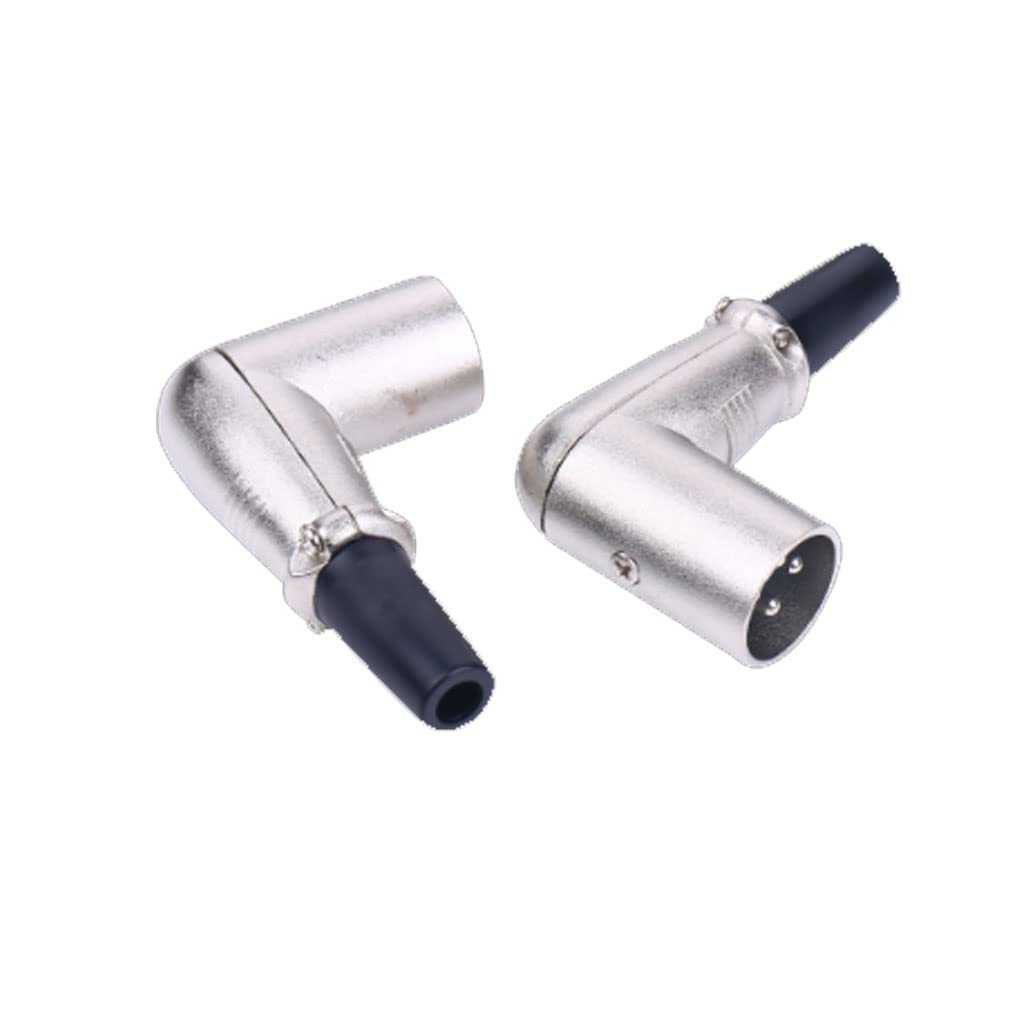 Alnicov 2PCS 90 Degree XLR Connector 3 pin Microphone Speaker Male Right Angle Adapter