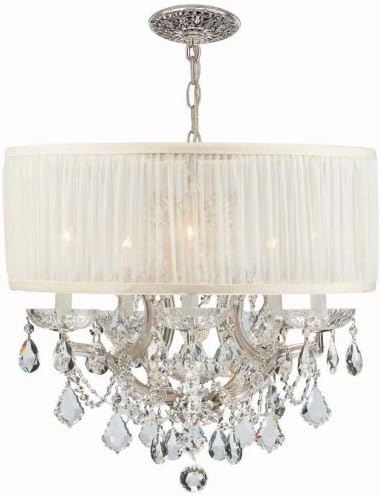 Crystorama Lighting 4415-CH-SAW-CLQ Chandelier with Swarovski Spectra Crystals and Silk Shades, Polished Chrome