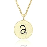 KISSPAT Xmas Gift 14K Gold Charm Initial Pendant Necklace Hammered Alphabet Jewelry for Women (26 Alphabets)