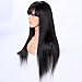 premier 360 Lace Frontal Wig with Bangs Light Yaki Straight Human Hair Wigs for Women, 150% Density Brazilian Remy Yaki Human Hair Wigs with Bangs 360 Lace Front Wigs Pre Plucked Hairline 14 Inches