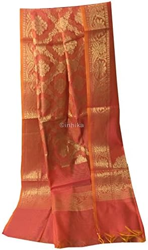 India Art Silk Dupatta Women Scarf Stole Gold mehendi party wedding favor Aqua Blue (Pink)