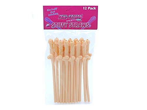 Peni-Colada Stiffy Straws Penis Shaped Party Straws Flesh 12 Pack