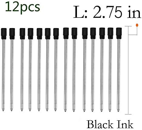 12pcs 2.75'' Ballpoint Pen Refills for Diamond Crystal Stylus Pens and Ballpoint Pens,Metal Refill,Black Ink 1.0 …