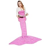 Yeahbeer Handmade Scales Pattern Warm and Soft Mermaid Tail Blanket for Adult (71-Inch-by-32-Inch), Rose red