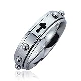 Prime Pristine 6mm Stainless Steel Wedding Band Ring for Men & Women Cross Engraved Rosary Ring for Men & Woman