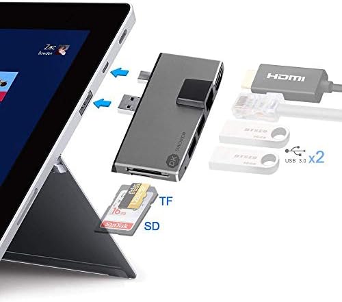 Surface Pro Hub Adapter, DAOKER Surface Pro Dock with Dual USB 3.0 Hub, 4K HDMI Adapter, RJ45 Gigabit Ethernet Port and SD/Micro SD Memory Card Reader｜Compatible Microsoft Surface Pro 5/Pro 6 … …