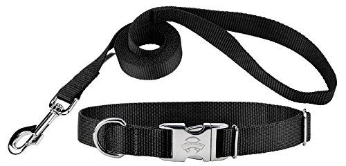 Country Brook Design Premium Nylon Dog Collar and Leash - Black - Medium