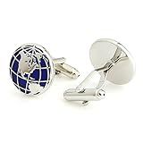 Zhenhui Silver Blue 2 PCS Mens Stainless Steel World Map Shirts Cufflinks